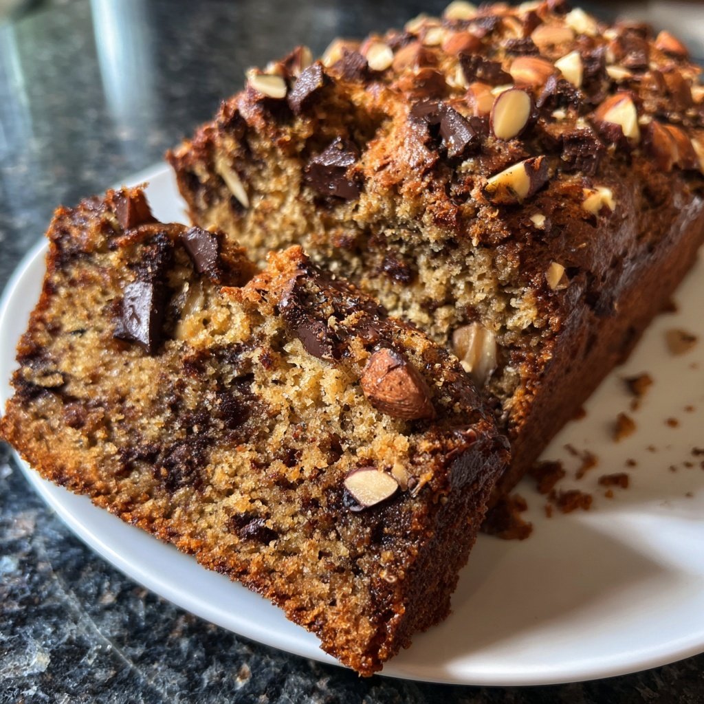 Bananenbrot mit Schokostückchen und Mandeln
