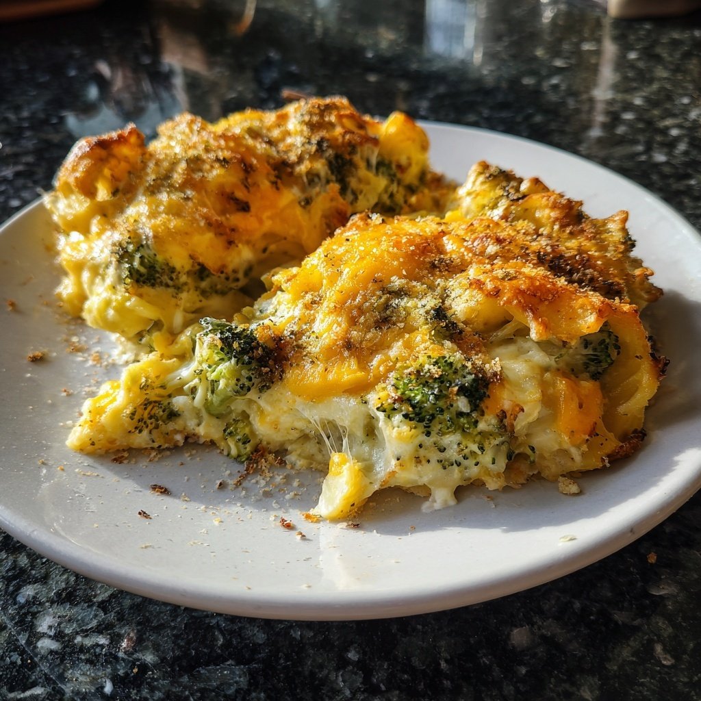 Vegetarischer Nudelauflauf mit Brokkoli und Käse
