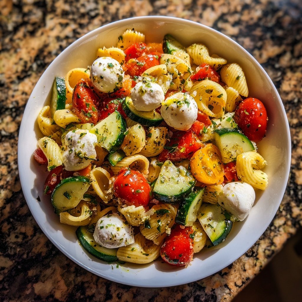 Mediterraner Nudelsalat Mit Mozzarella