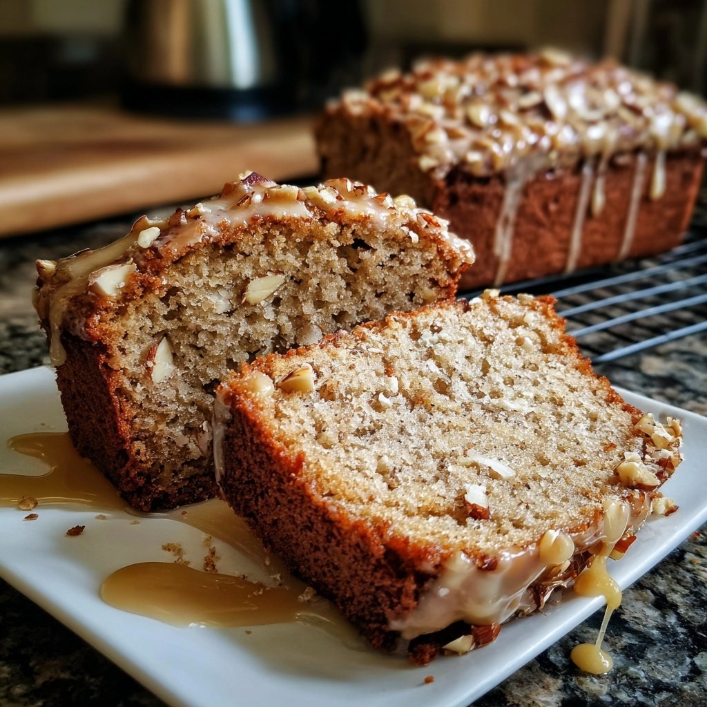 Bananenbrot mit Mandelstückchen und Honig