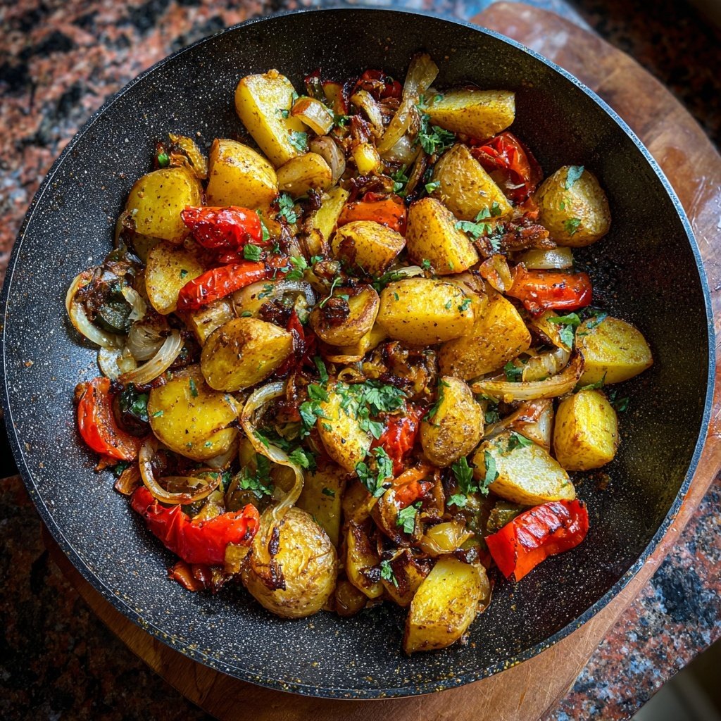 Mittagessen mit Kartoffel-Gemüse-Pfanne